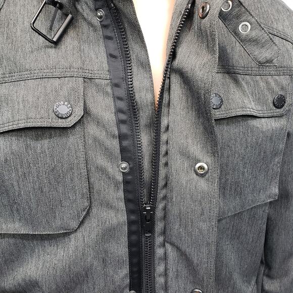 Guess Gunner Jacket Military Style Pea Coat Quilted Lined Gray Herringbone Men L - Picture 6 of 13